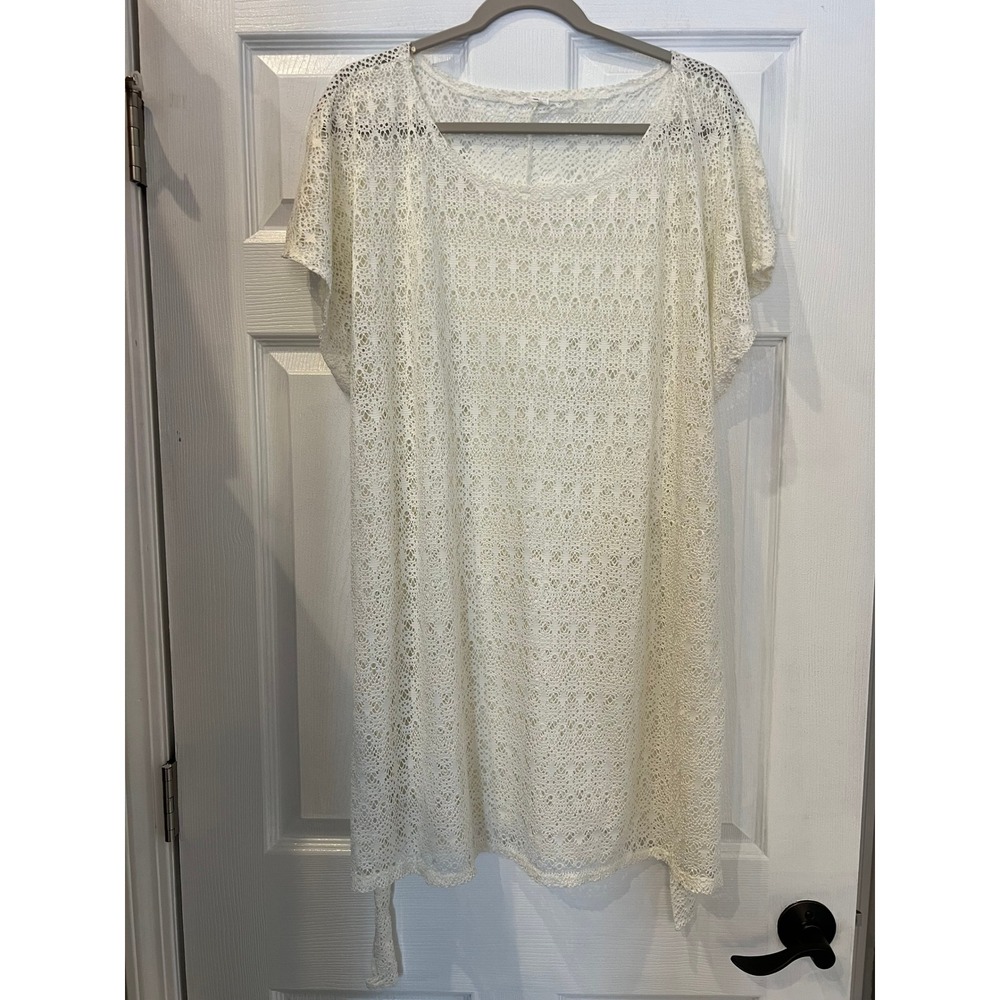 Unbranded Swim Cover Up Tunic Cream Lace Crochet Boho Coastal Shabby Chic